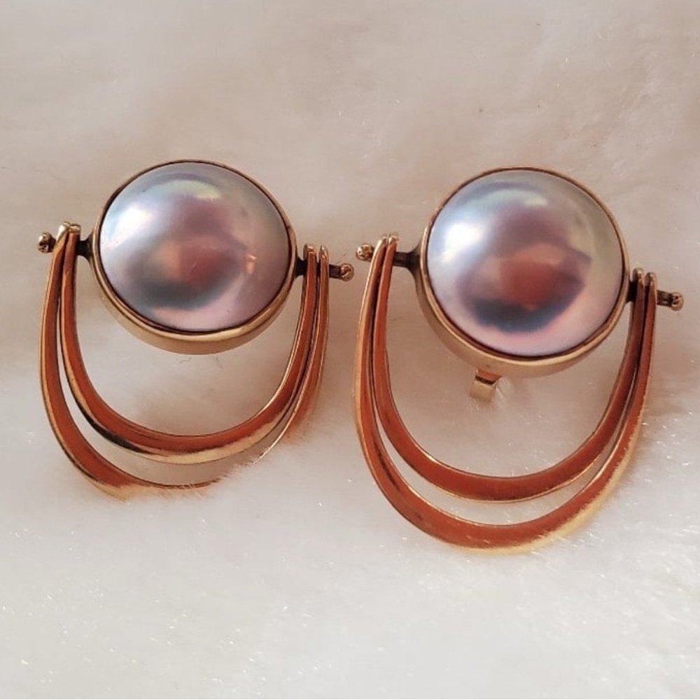 14k Vintage Mabe Pearl Earrings